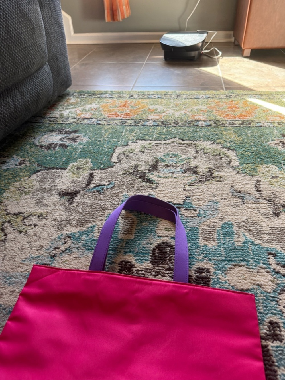 Clinique Pink Floral Tote Bag Nylon Shopper Purple Handles Travel Beach Bag - Picture 4 of 7